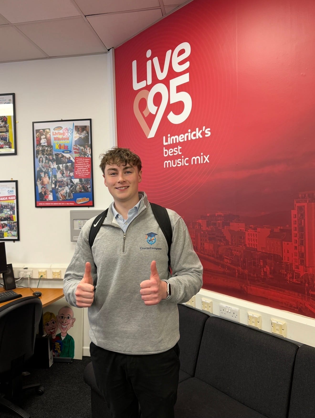 A CourseCompass team member at Live 95 radio studios in Limerick